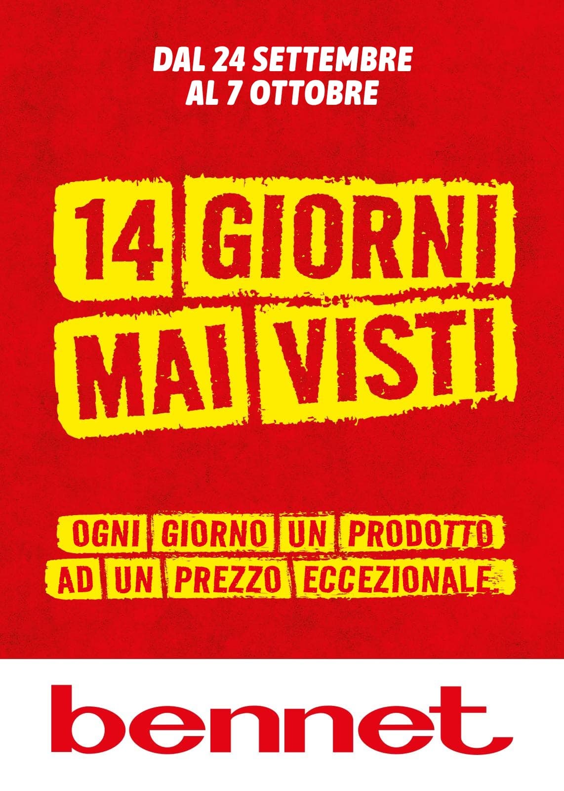 Copertina del volantino Bennet 14 Giorni Mai Visti