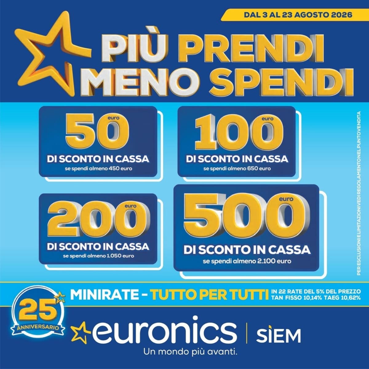 Pagina 1. del volantino Euronics - Più Prendi Meno Spendi (Siem) dal 23/08/2026