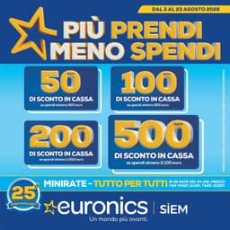 Pagina 1 del volantino Euronics Più Prendi Meno Spendi (Siem)