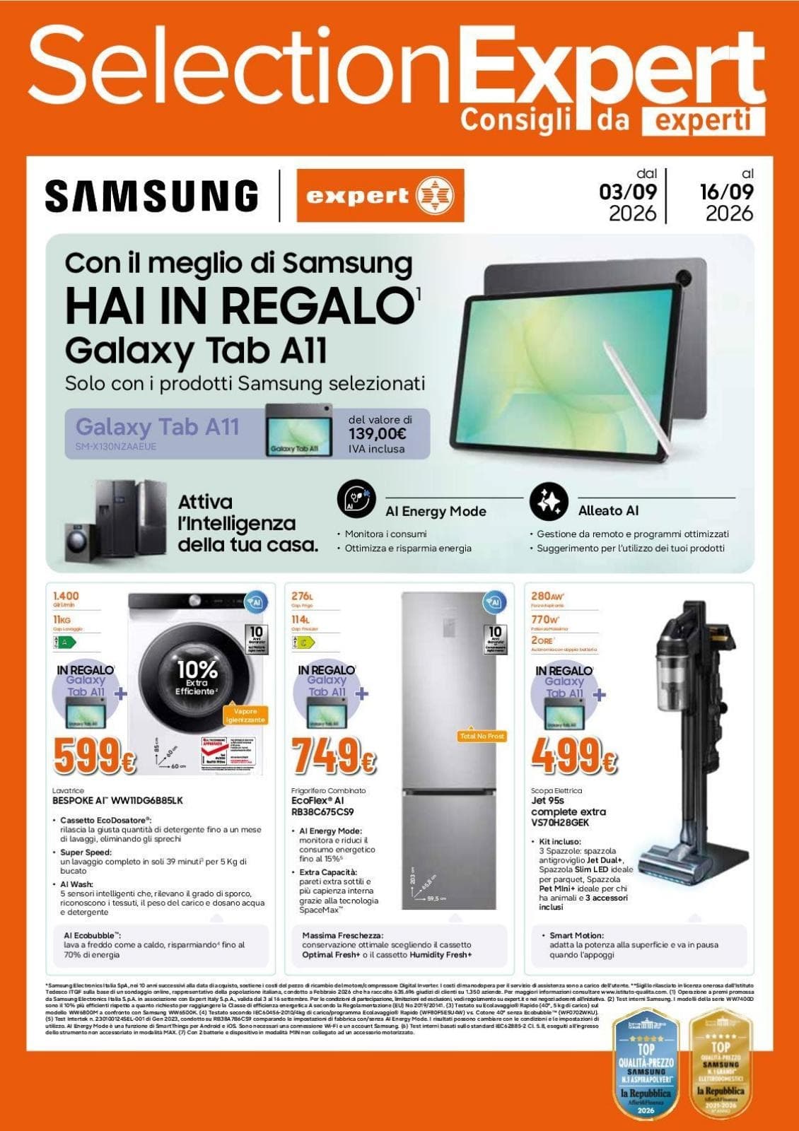 Volantino expert del 03/09/2026 - SELECTION: con il meglio di Samsung hai in regalo Galaxy Tab A11