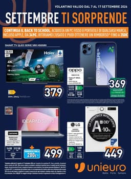 Pagina 1 del volantino Unieuro Settembre ti sorprende