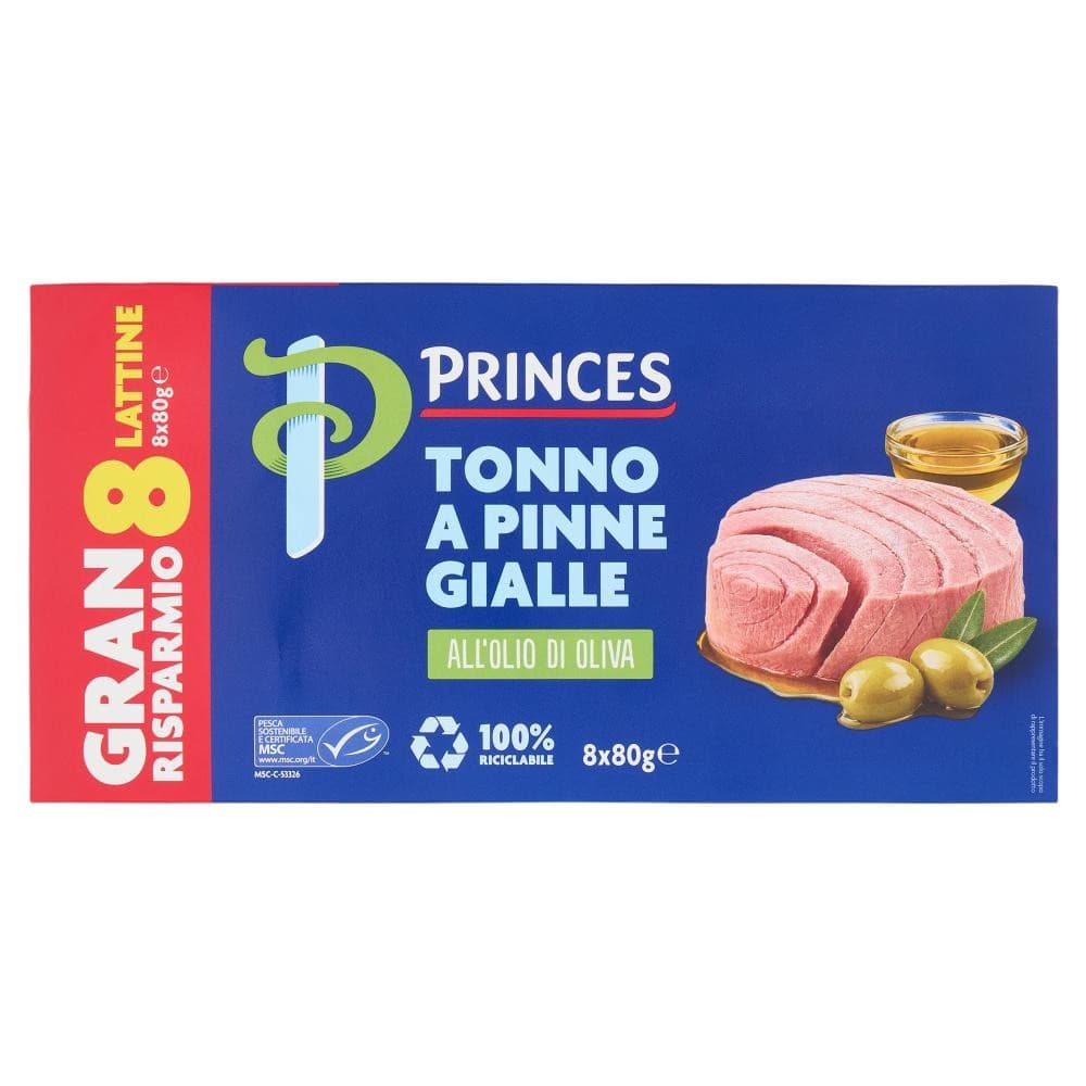 Tonno a Pinne Gialle all'Olio di Oliva Princes, Conf. 8 pz 640 g – Carrefour