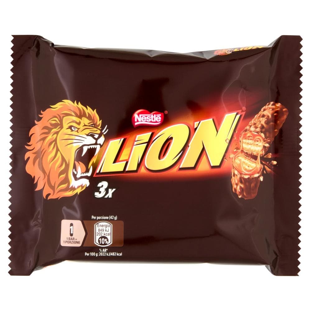 Lion Wafer con caramello e cereali ricoperto di cioccolato al latte, 5 Snack da 30 g – Dpiù