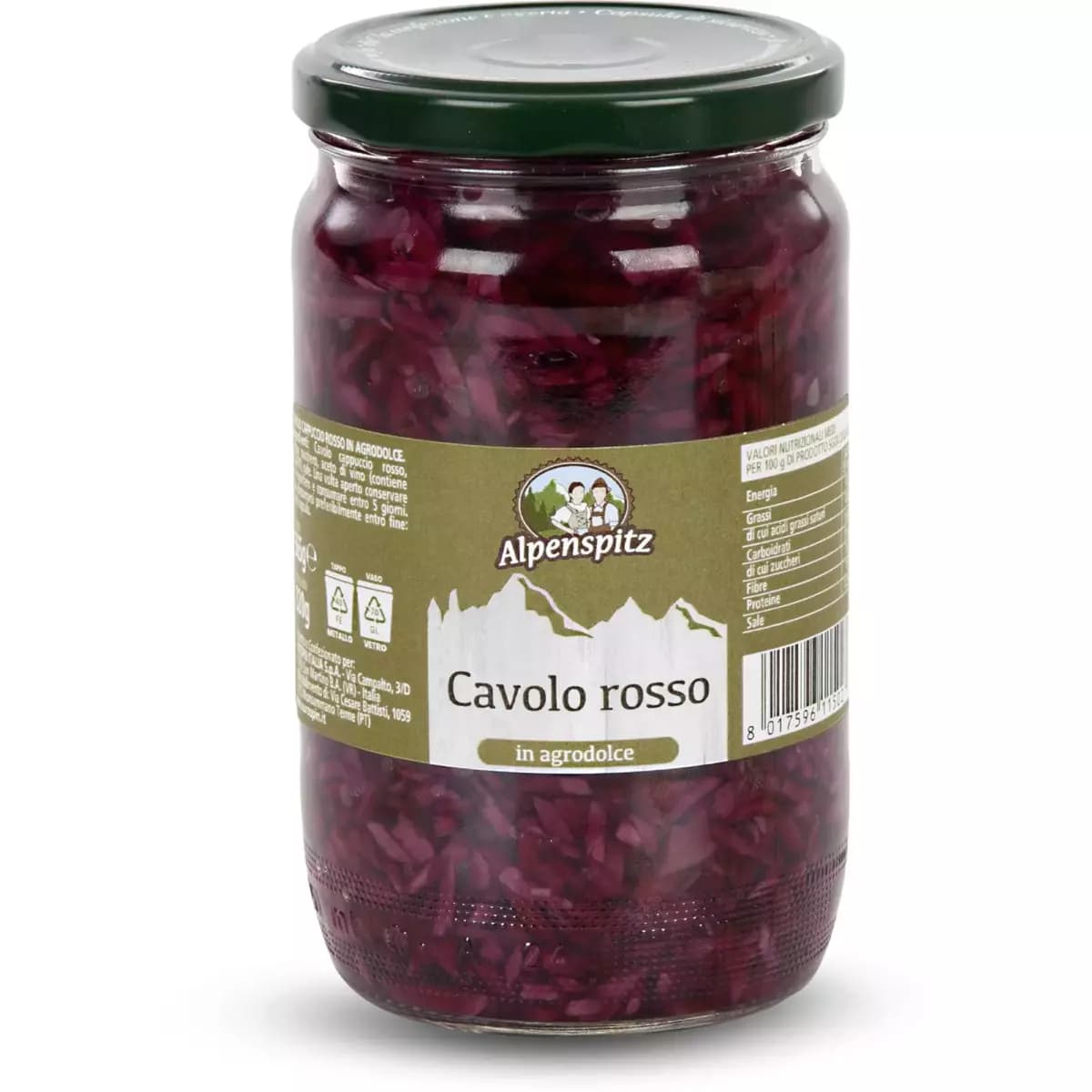 Cavolo rosso in agrodolce, 565 g/sgocc. 320 g Alpenspitz – Eurospin