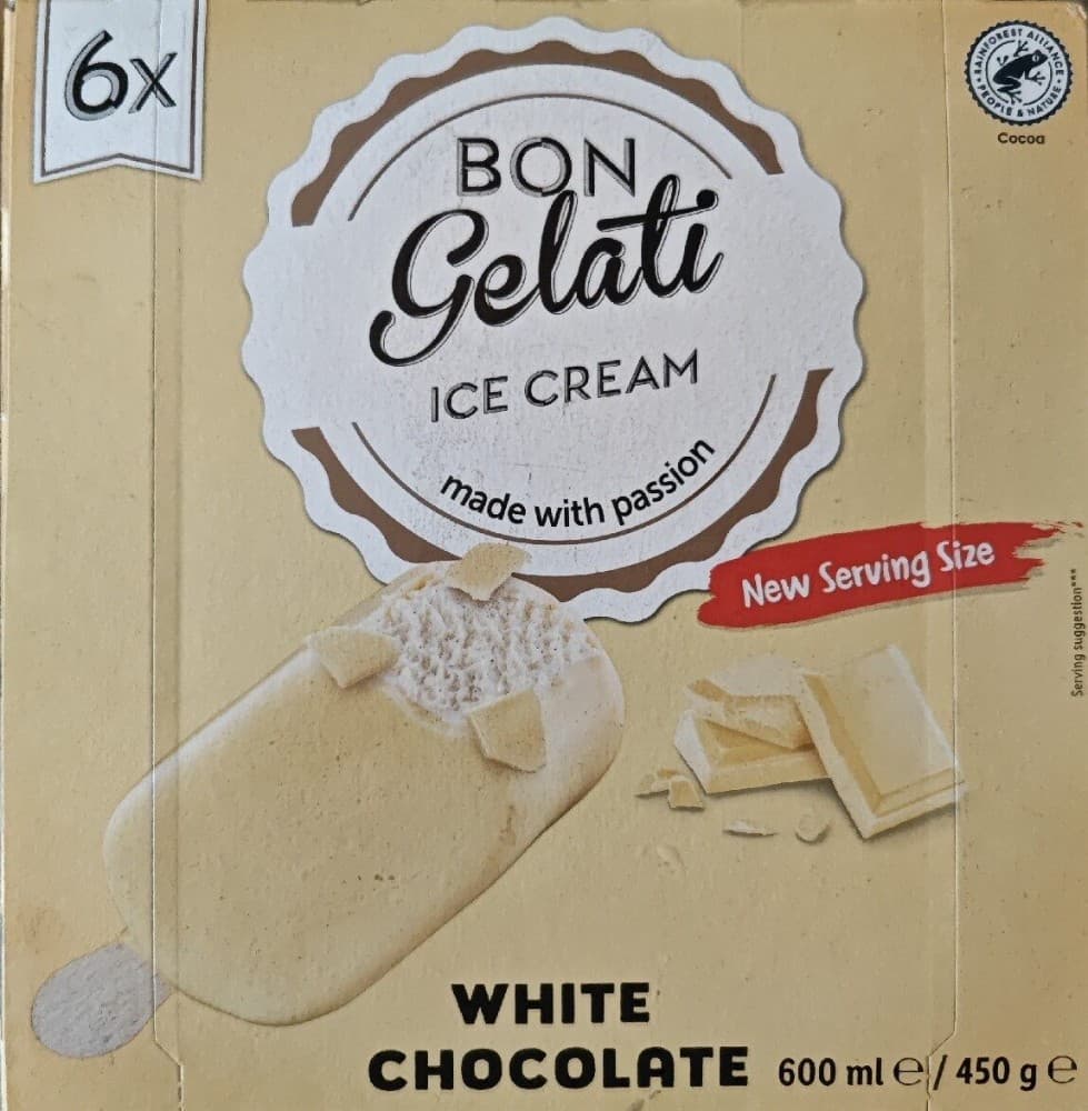 Bon Gelati Gelato alla vaniglia ricoperto di cioccolato bianco 600 g in offerta da Lidl