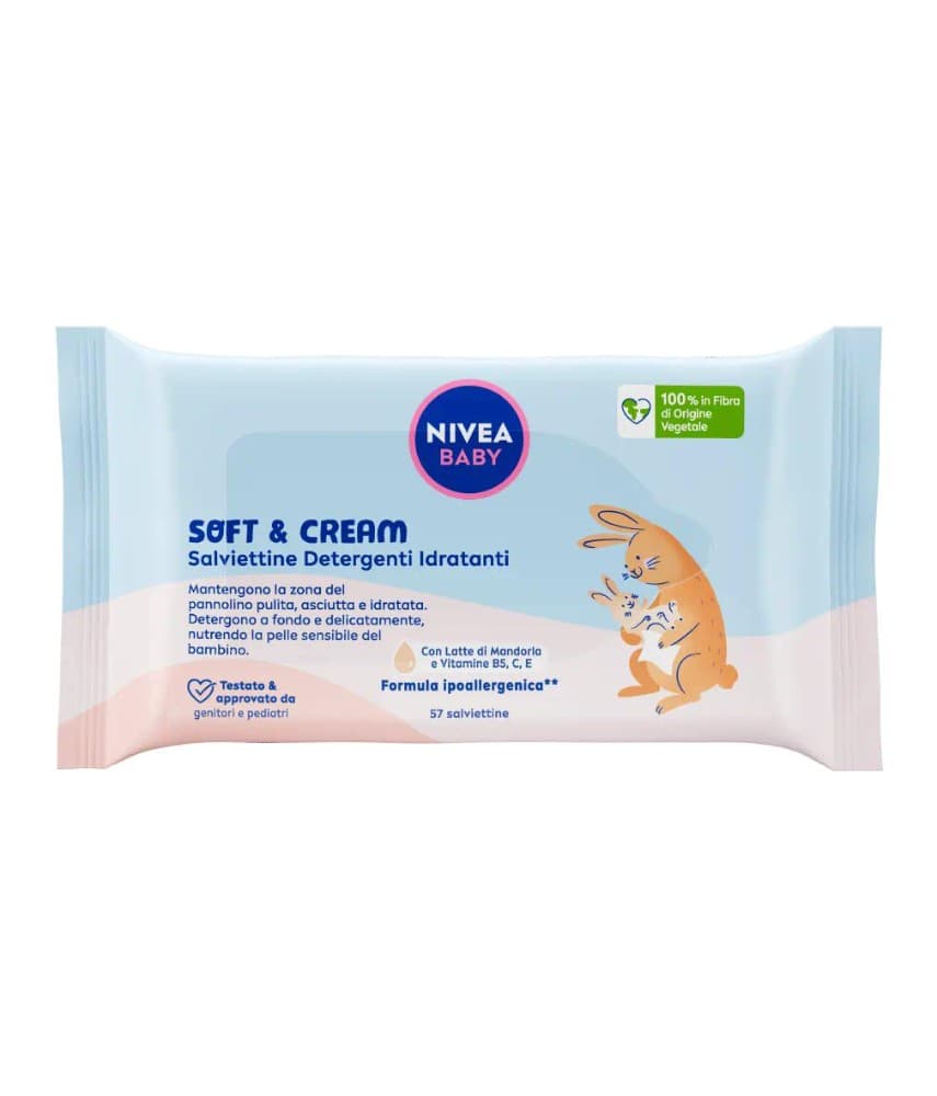 Salviette detergenti idratanti Soft & Cream Nivea Baby, conf. da 57 – Bennet