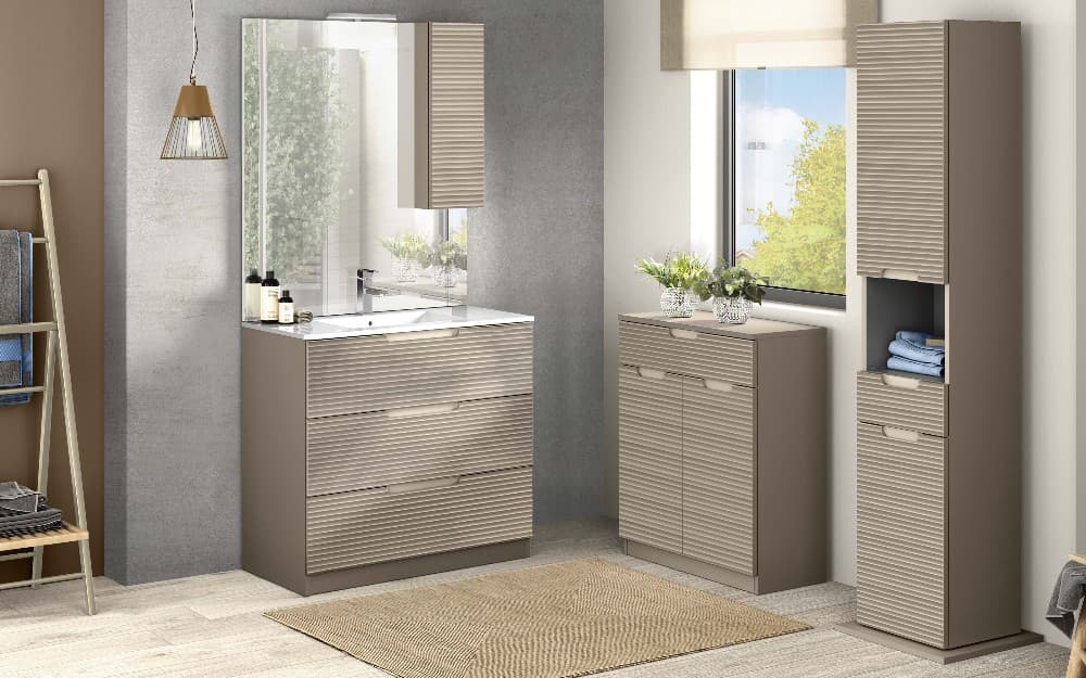 Lavinia componibile bagno Beige con LED, cm 100x46x189h – Mondo Convenienza
