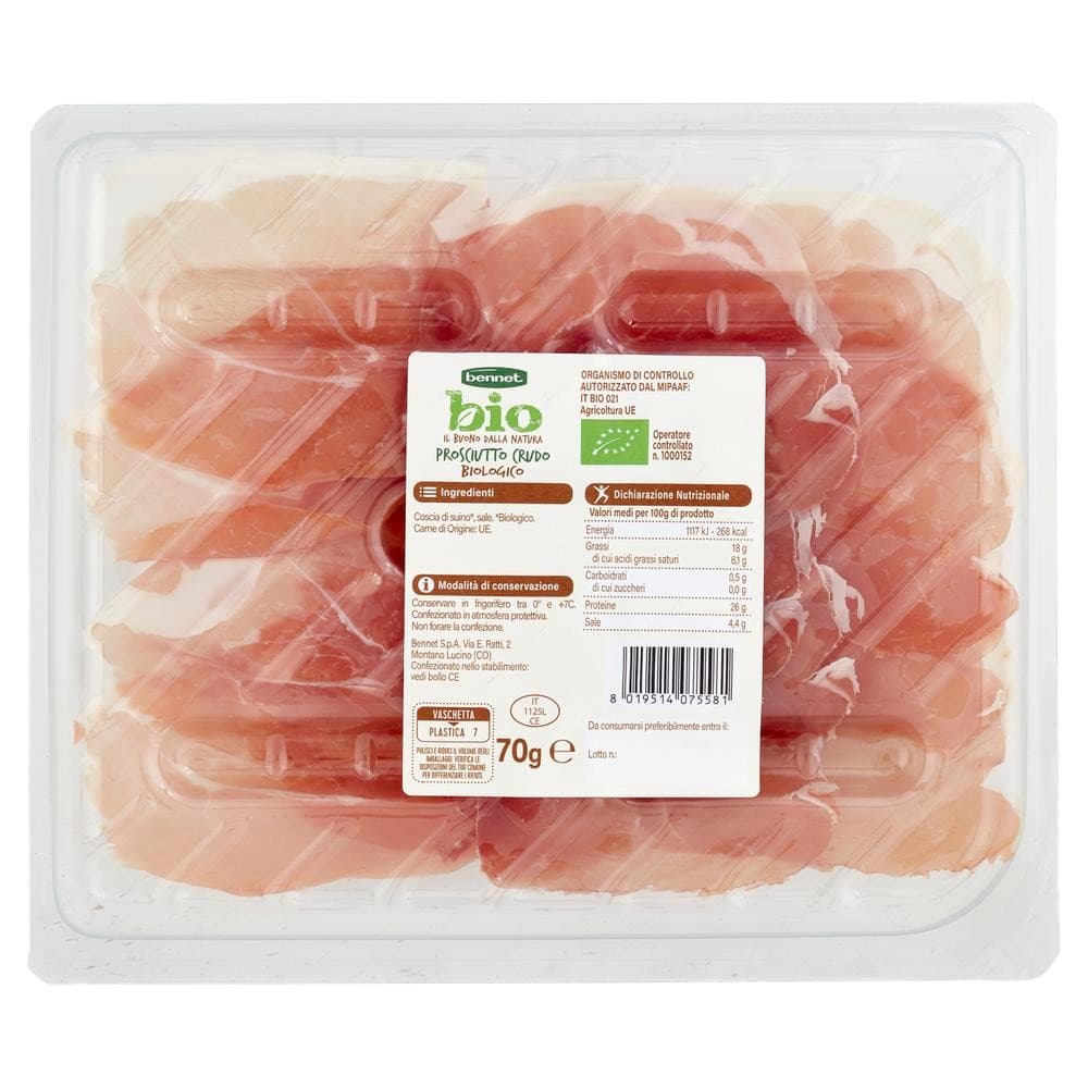 Prosciutto crudo biologico Bennet Bio, 70 g – Bennet