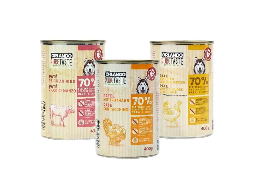 Orlando paté per cani premium con 70% di carne e derivati 400 g confezione in offerta da Lidl