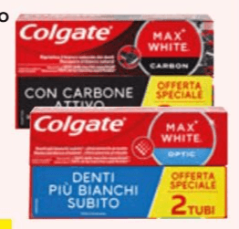 Colgate dentifricio Max White bipacco 2x75 ml in offerta da Esselunga