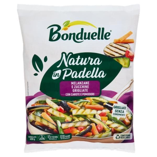 Melanzane e zucchine grigliate con carote e pomodori surgelato Natura in padella Bonduelle, 450 g – Bennet