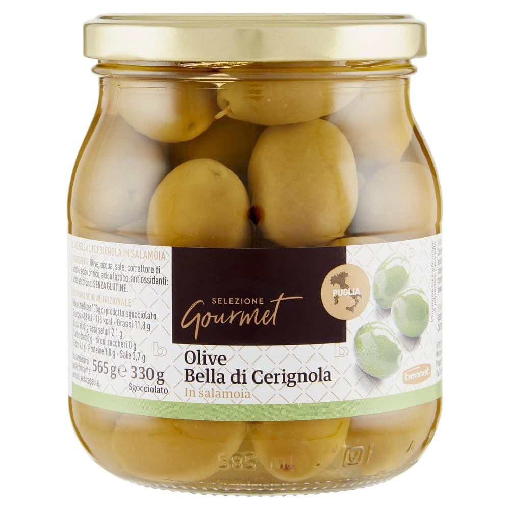 Selezione Gourmet Bennet olive Bella di Cerignola in salamoia, 330 g – Bennet
