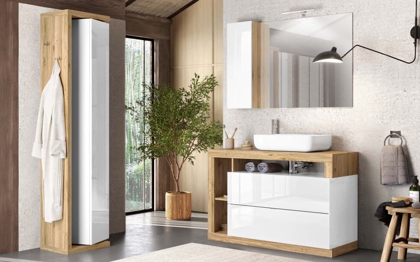 Componibile bagno Amburgo + LED, cm 110x49x195h – Mondo Convenienza