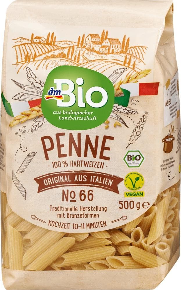 dmBio penne di grano duro, 500g – Dm