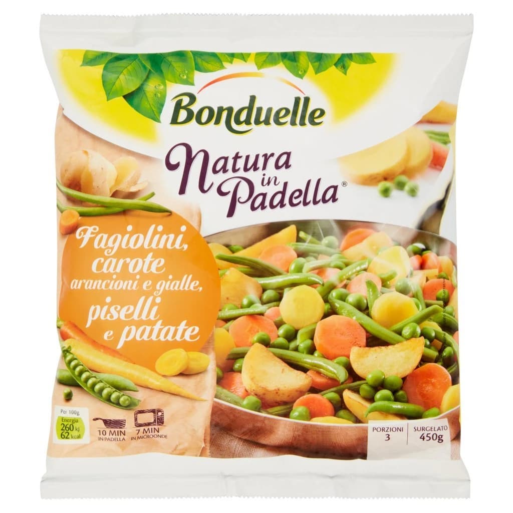 Fagiolini, carote arancioni e gialle, piselli e patate "Natura in Padella", 450 g Bonduelle – Panorama