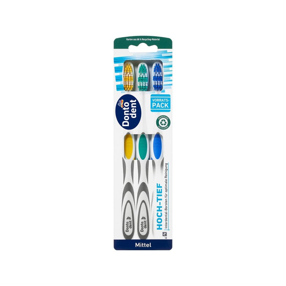 Dontodent spazzolini con setole medio-dure, 3 pezzi – Dm
