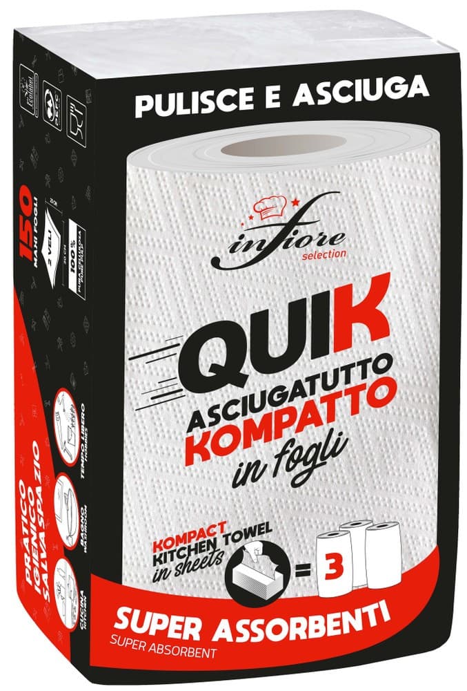 Asciugatutto Infiore Quik strizzami 200 strappi, 3 veli o quik 150 fogli, 2 veli in offerta da Bennet