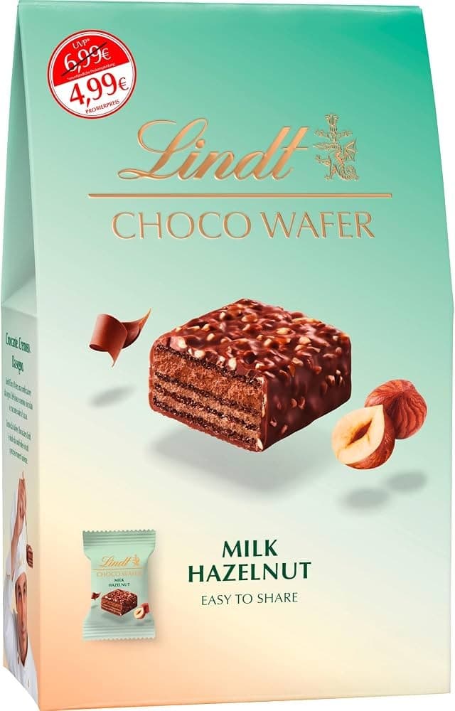 Chocowafer Lindt cioccolato fondente o al latte e nocciole, g 135/138 – Panorama