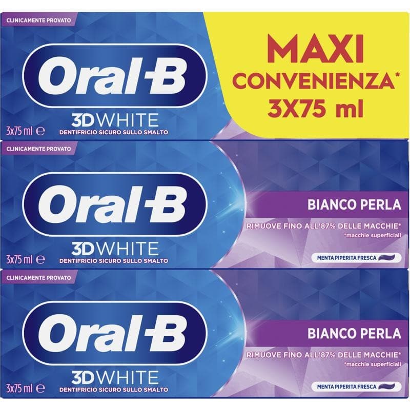 Dentifricio Oral-B 3D White Bianco Perla 3x75 ml in offerta da Acqua & Sapone