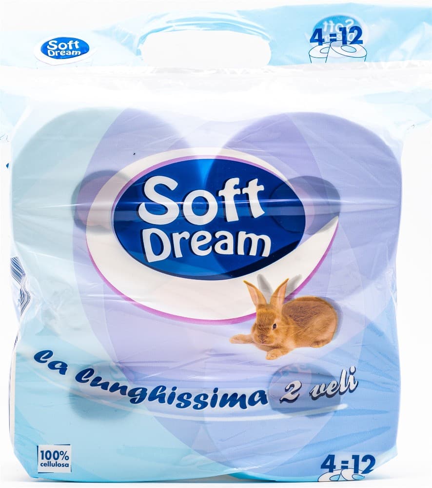 Carta igienica Soft Dream La Lunghissima, 12 rotoli, 2 veli, 600 strappi – Eurospin