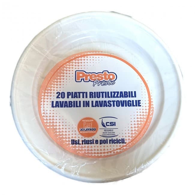 20 piatti piani, 20 piatti fondi o 100 bicchieri riutilizzabili Presto 20 piatti piani, 20 piatti fondi o 100 bicchieri in offerta da Bennet