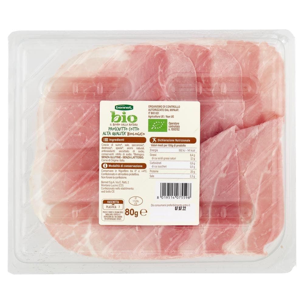 Prosciutto cotto biologico Bennet Bio, 80 g – Bennet