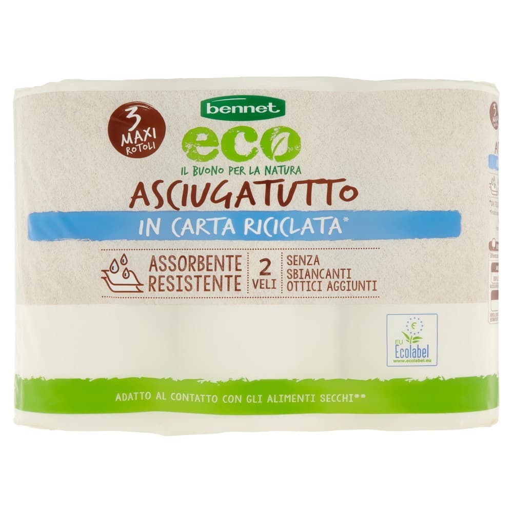 Asciugatutto in carta riciclata Bennet Eco, conf. da 3 – Bennet