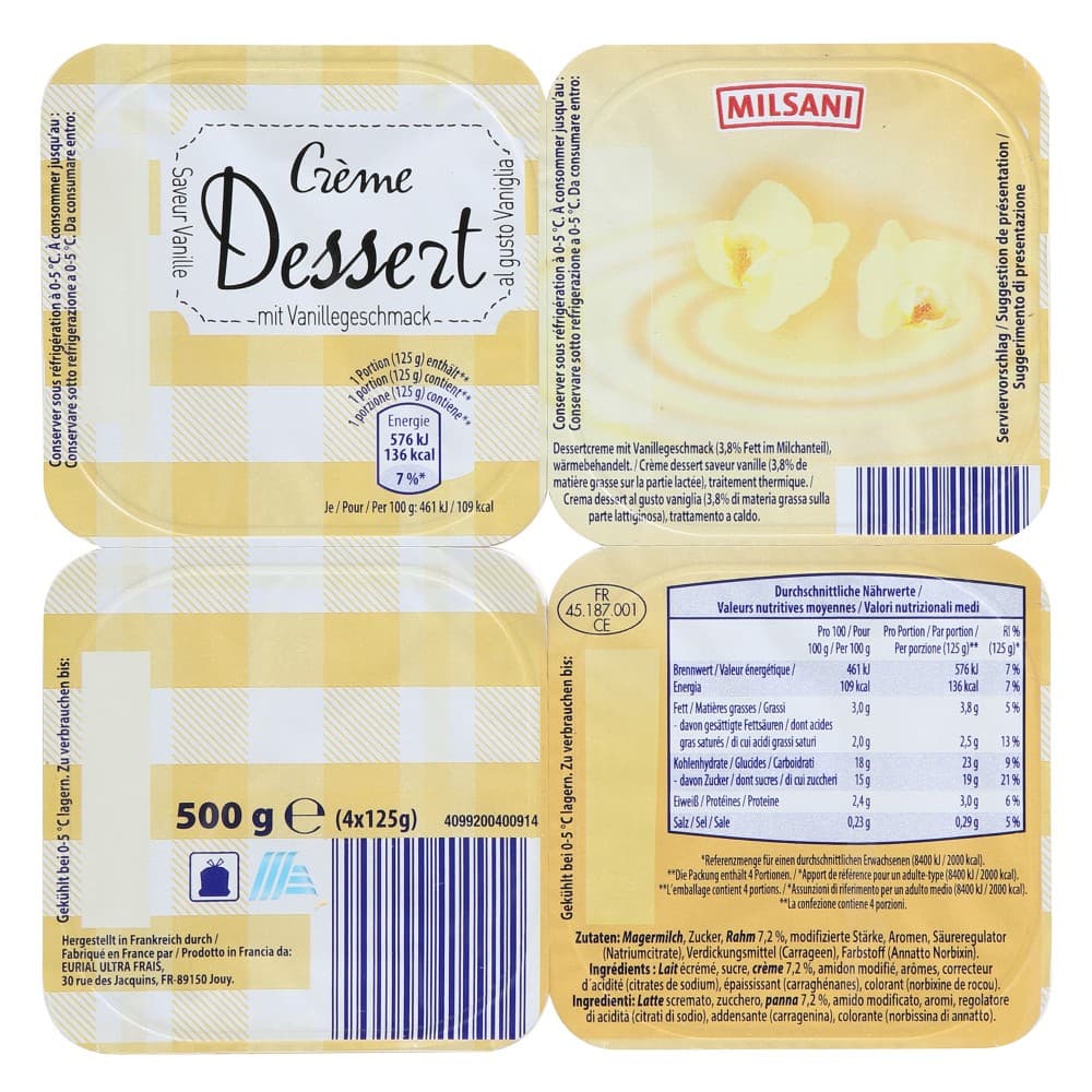 Milsani creme dessert, 4 x 125 g – ALDI