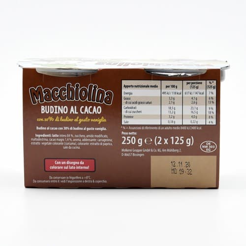 Budino cacao e vaniglia, 125 g x 2 Macchiolina – MD