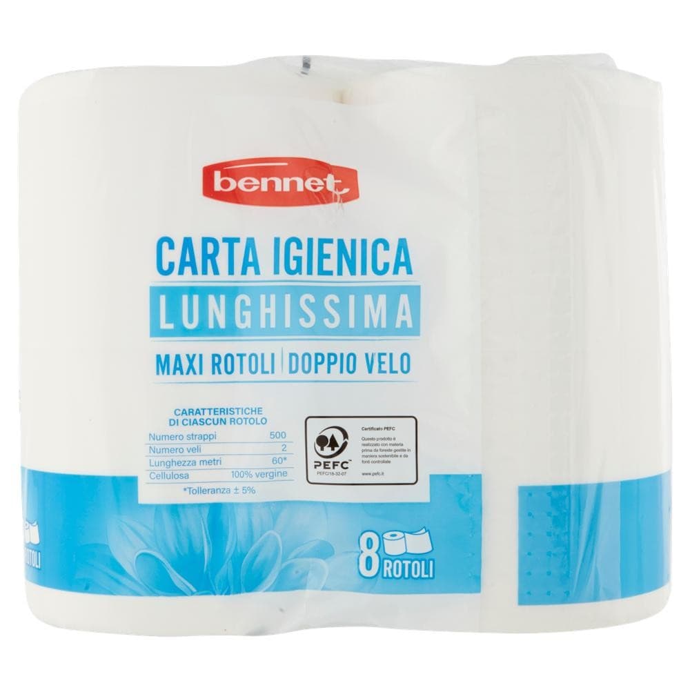 Rotoli maxi carta igienica 2 veli Bennet, conf. da 8 rotoli – Bennet