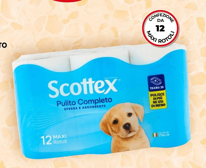 Scottex carta igienica pulito completo 12 maxi rotoli in offerta da Bennet