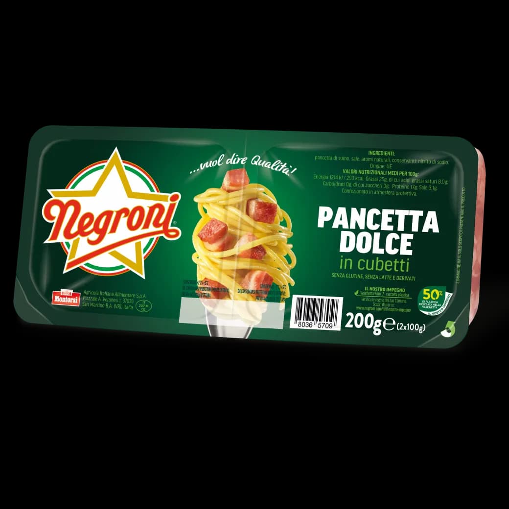Pancetta a cubetti dolce o affumicata Negroni, 200 g – Bennet