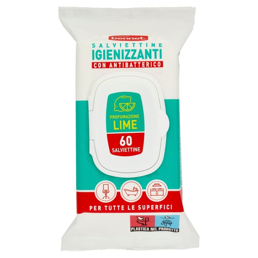 Salviette igienizzanti profumazione lime Bennet, 60 pezzi – Bennet