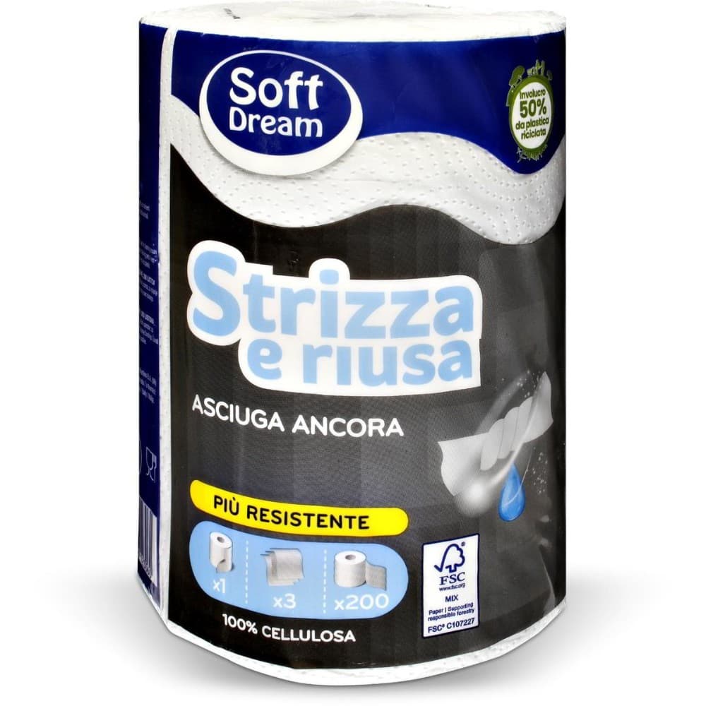 Soft Dream asciugatutto riutilizzabile, 1 rotolo, 3 veli, 200 strappi – Eurospin