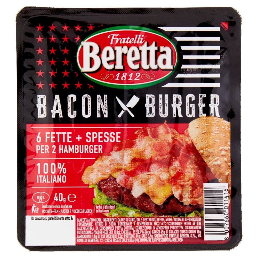 Bacon per burger Fratelli Beretta, 40 g – Panorama