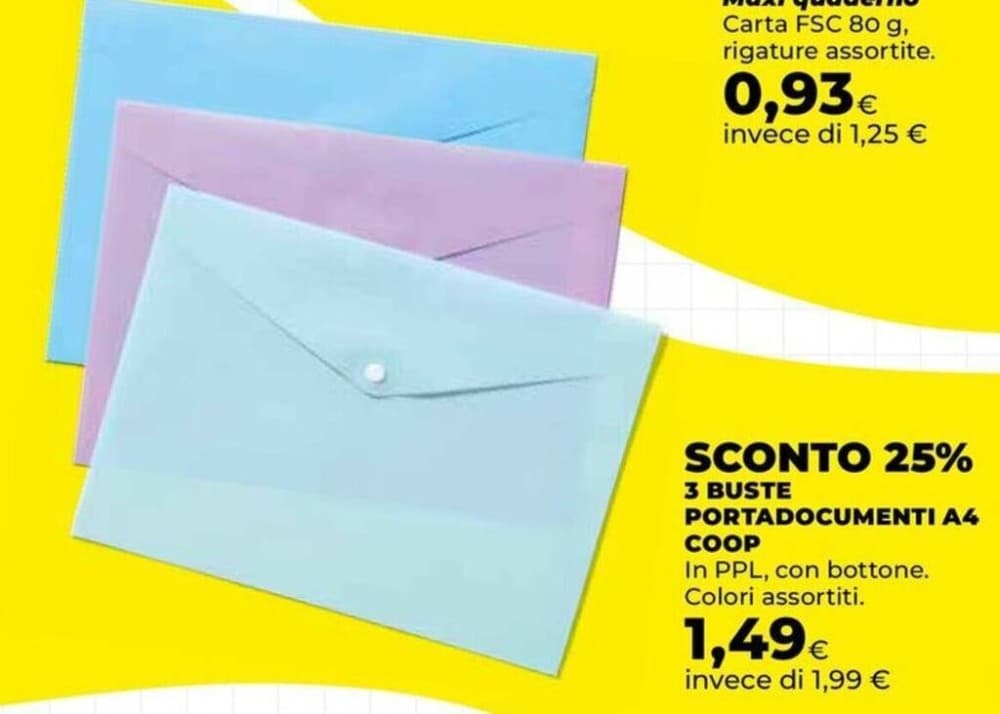 Buste portadocumenti Coop A4 3 buste in offerta da Coop