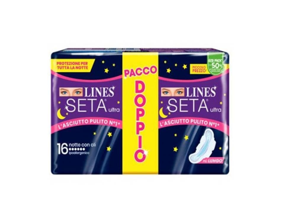 Assorbenti Ultra Anatomico Lines Seta, conf. da 16 – Bennet