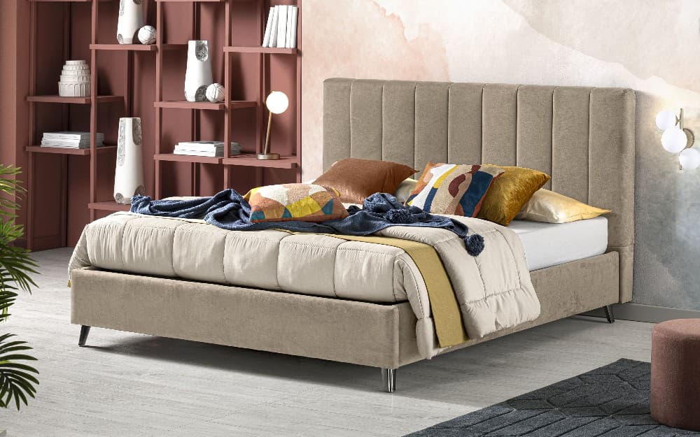 Cloe letto contenitore rivestimento fibra coffee brown, 177x208x111h cm – Mondo Convenienza