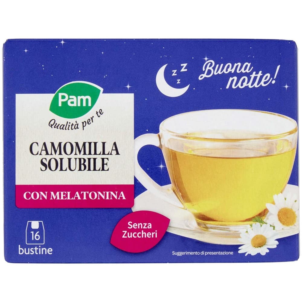 Camomilla solubile con melatonina, 16 bustine Pam – Panorama