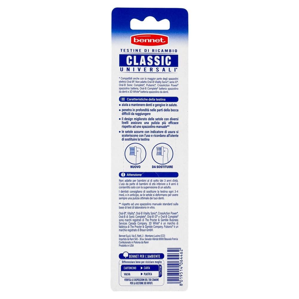Bennet testine ricambio spazzolino elettrico Perfect Angle Universali 2 pezzi in offerta da Bennet