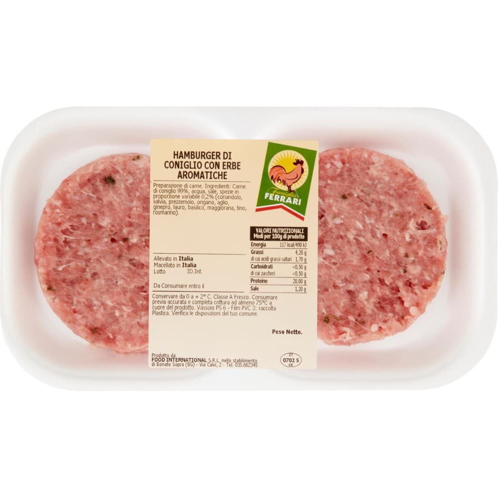 Hamburger di coniglio, di tacchino o di pollo, 160 g / 200 g Ferrari – Iper La grande i