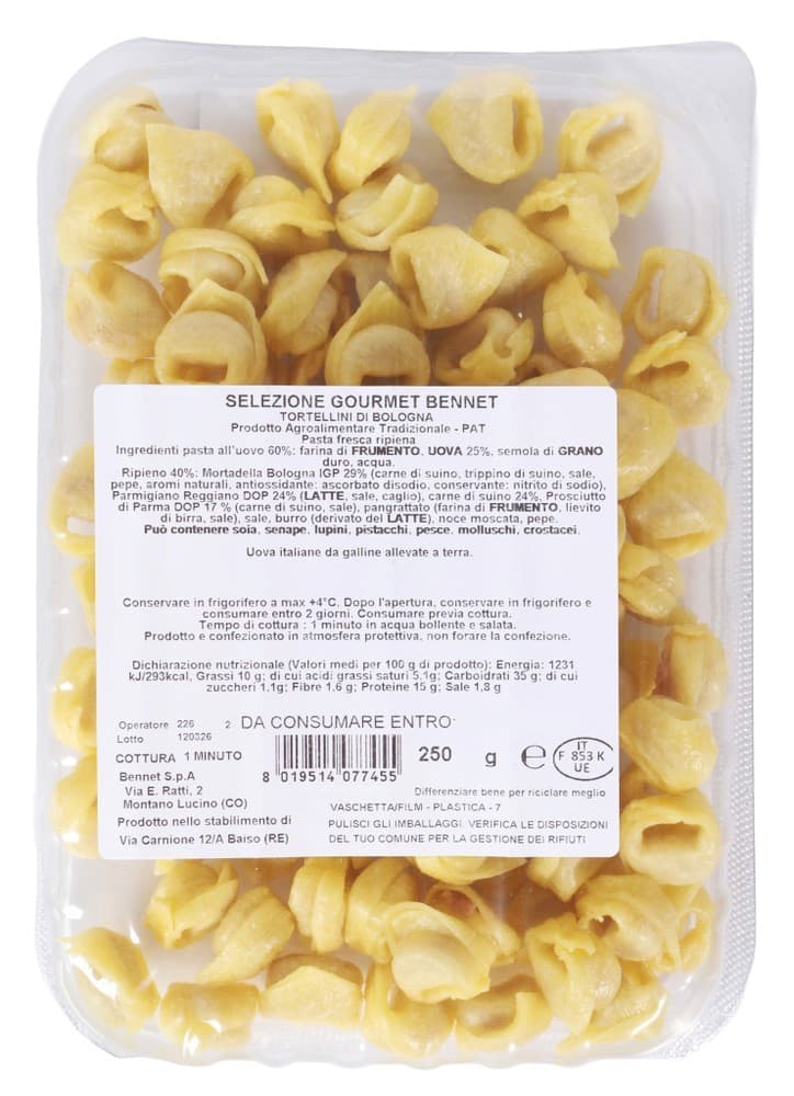 Tortellini di Bologna Selezione Gourmet Bennet, 250 g – Bennet