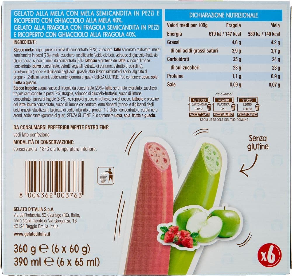 Gelati alla frutta mela/fragola, 6 pezzi Indianino – Dpiù
