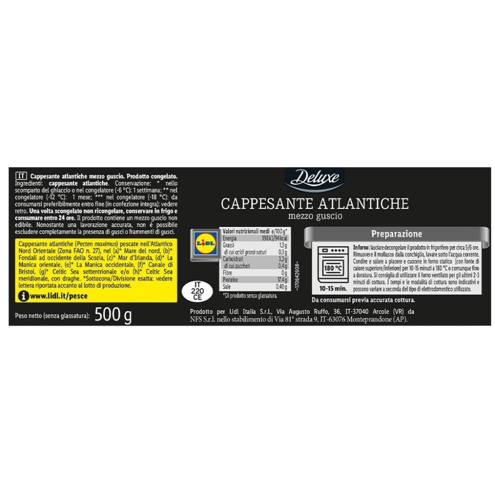 Deluxe Cappesante atlantiche, 500 g confezione – Lidl