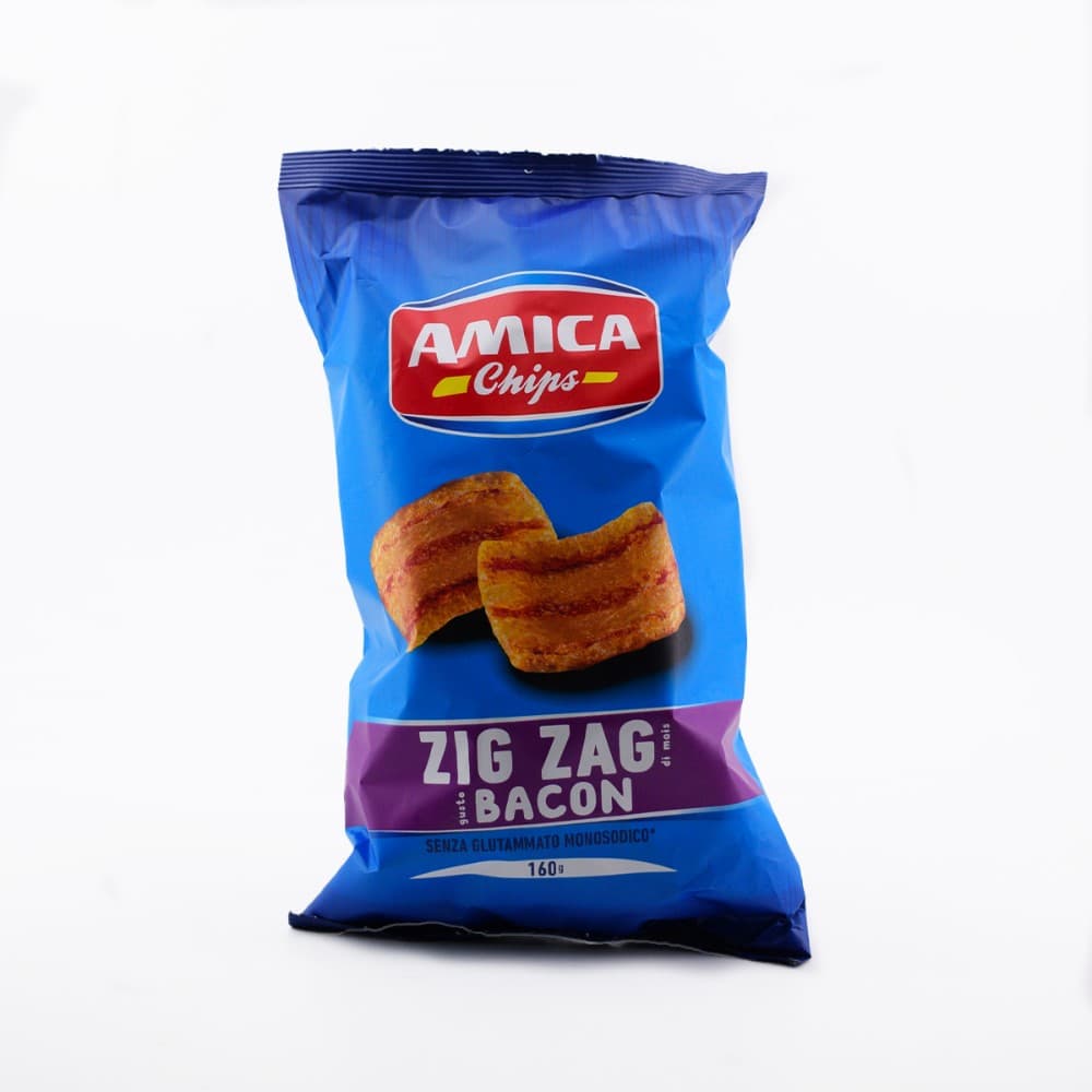 Patatine Zig Zag di mais gusto Bacon o Anelli di mais gusto Pizza, 160 g / 125 g Amica Chips – Iper La grande i