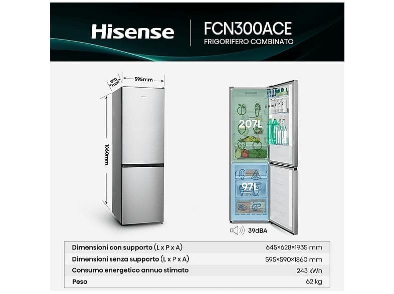 Hisense frigo combinato FCN300CCD1 – Comet