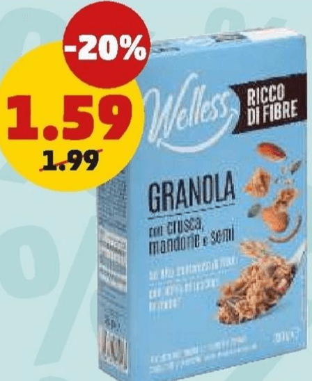 Granola con crusca, mandorle e semi Welless, 350 g – Penny