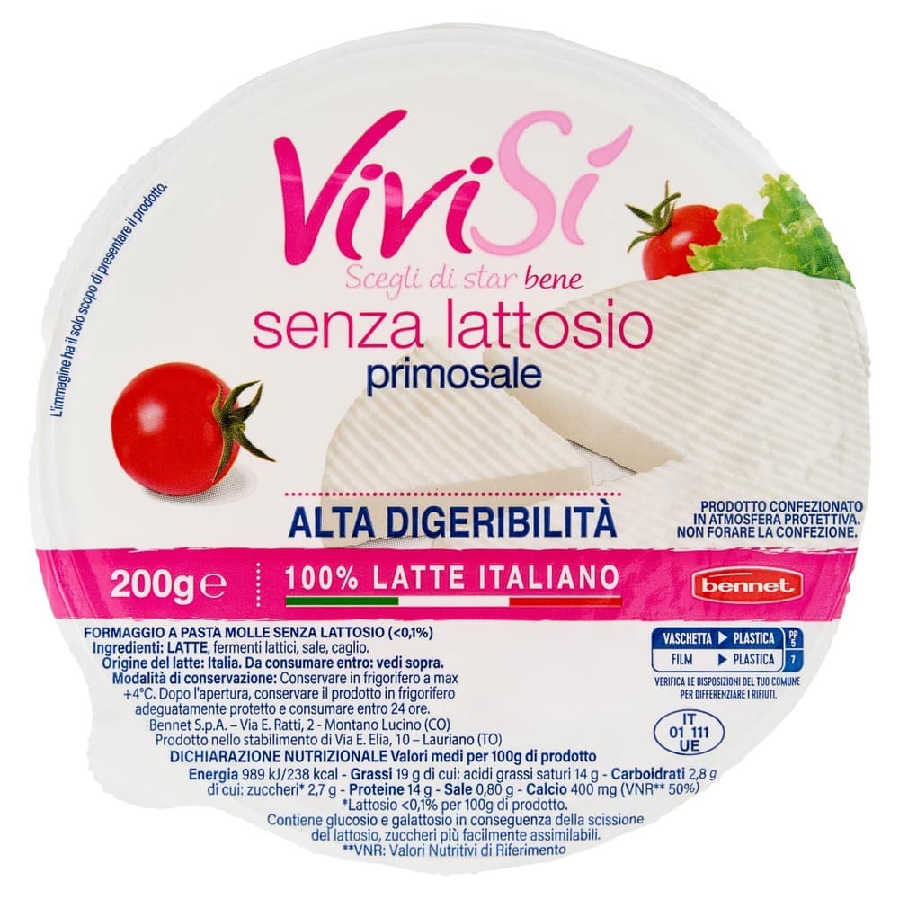 Primosale senza lattosio Bennet Vivisì, 200 g – Bennet