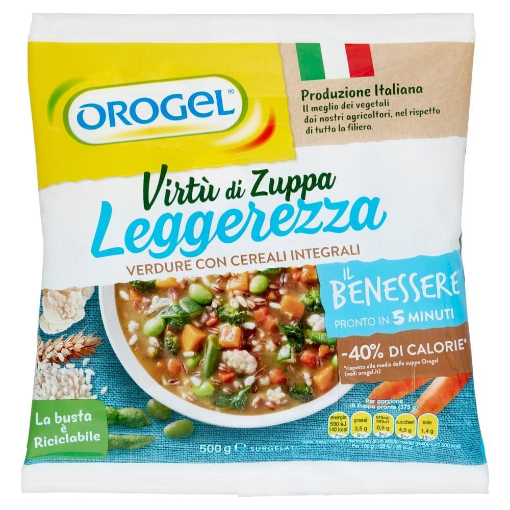 Zuppa surgelata Leggerezza verdure con cereali integrali, 500 g Orogel – Bennet