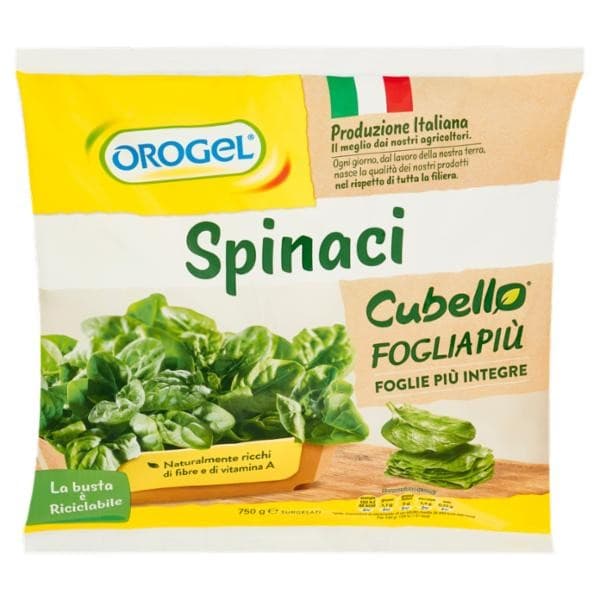 Spinaci foglia più cubello surgelati Orogel, g 750 – Bennet